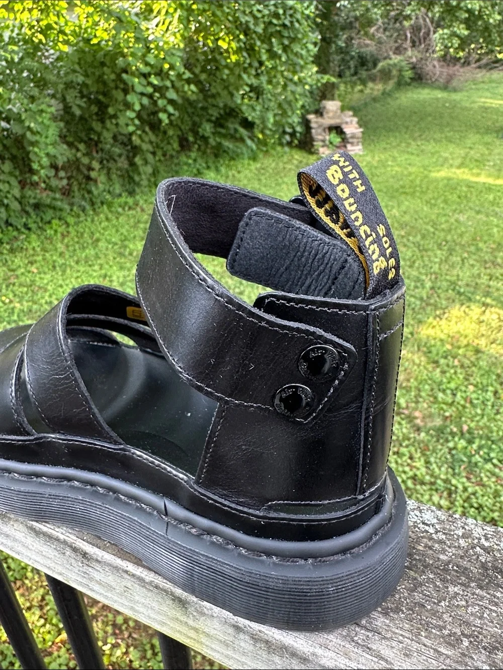 Dr. Martens Clarissa II Black Leather Triple-Strap Platform Gladiator Sandals 6